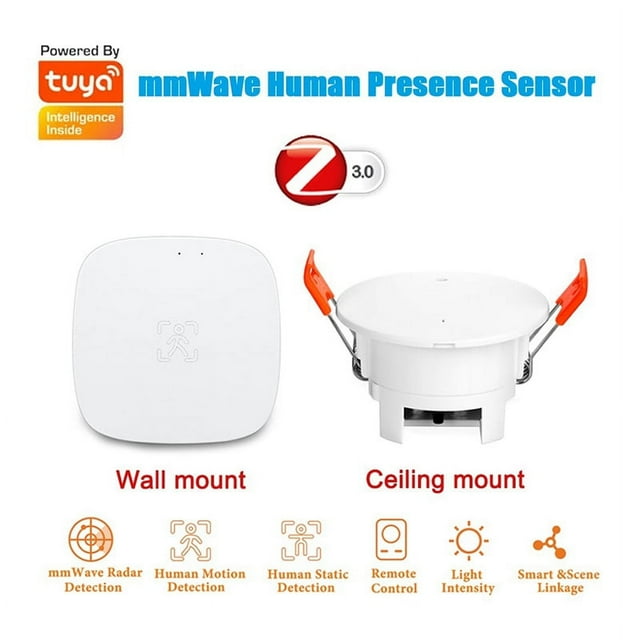 Tuya ZigBee mmWave Human Presence Sensor with Luminance MicroWave Radar Detection PIR Motion Sensor Wall Mount