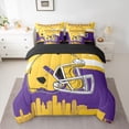 thumbnail image 2 of jejeloiu Football Sport City 7-Piece Bedding Comforter Set,Purple Yellow King Bedding Sets For Teens Reversible, 2 of 8