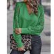 thumbnail image 2 of Blusa verde de otoño/invierno para mujer, talla S, cuello en V, manga larga, ribete de encaje, 2 of 6