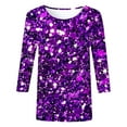 thumbnail image 3 of Bjutir Women T-Shirts Tees Fashion Tops Three Quarter Sleeve Casual Sequined Round Neck Loose Printed T Shirt 3Xl, 3 of 4