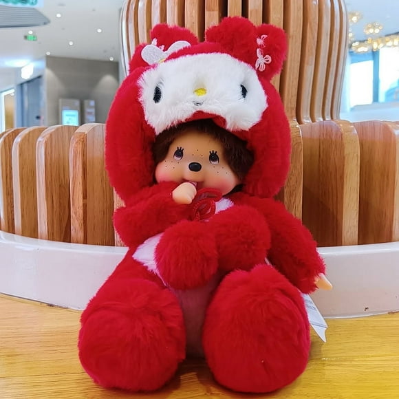 Cartoon Toy 20cm My Melody Kawaii Soft Stuffed 20Cm Animal Monchhichi Transformation Raccoon Physical Store Fashion Toys Gift
