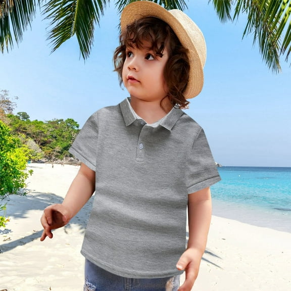 LIUYUNNN Toddler Boys' Polo Shirts Short Sleeve Boys Dark Gray Button up Shirt Boys School Uniform Shirts Casual 2-3 Years Boys Clothes Size Boys Girls Four Seasons Outfits