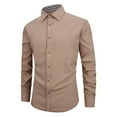thumbnail image 5 of Domuza Mens Button Down Shirts Long Sleeve Wrinkle-Free Stretch Classic Fit Formal Dress Shirts Business Casual Solid Lapel T Shirt Khaki S, 5 of 5