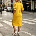 thumbnail image 5 of Dolkfu Collared Dresses for Women Trendy Shirt Dress Elbow-Length Yellow Mid-Length Dresses Refined Modern Solid Relaxed Fit Garments Yellow,M, 5 of 5