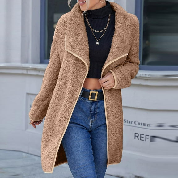 Tbopshirt Cardigan for Women,Clearance Women Fashion Loose Casual Large Lapel Irregular Mid-length Double-sided Plush Coat Furry Windbreaker Coat Girls Zip Up Jacket