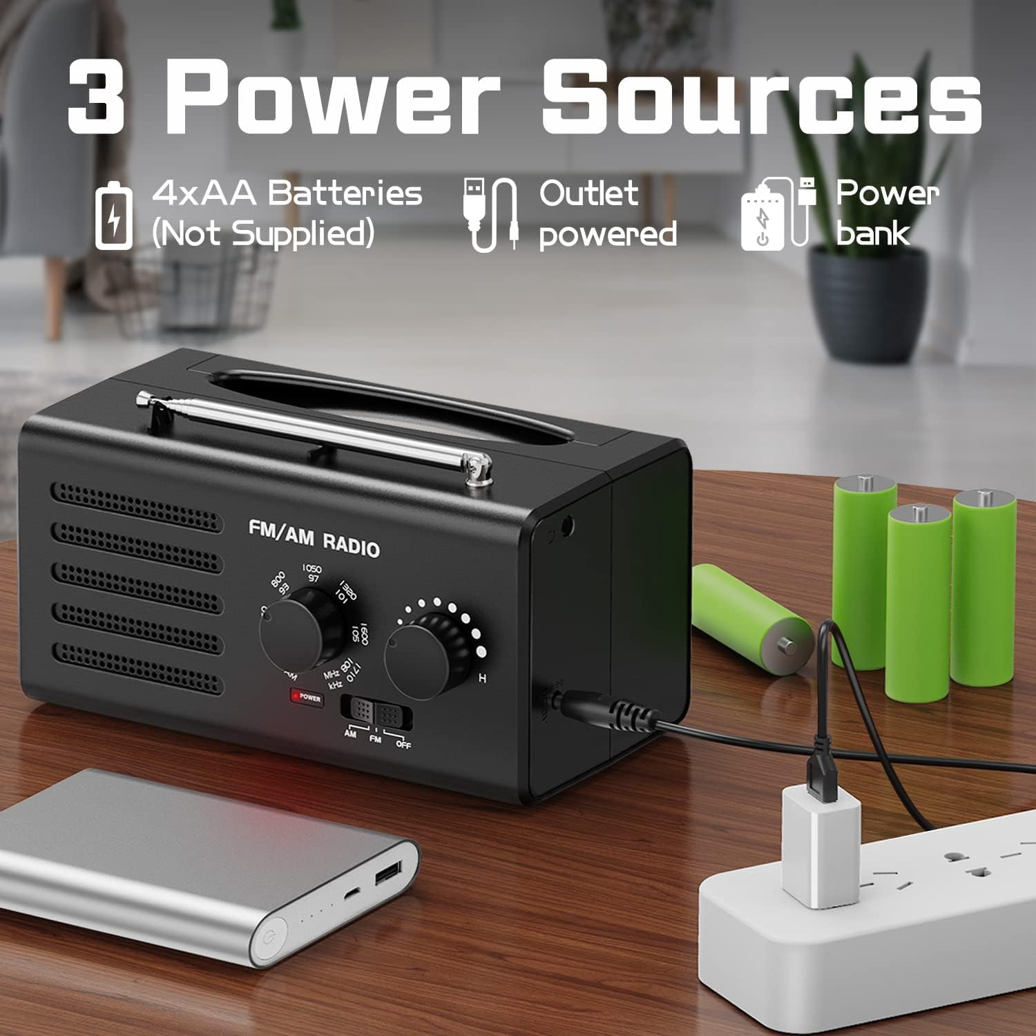 AM FM Radio Portable, Battery Operated & Plug in, Portable Radio with Best Reception for Emergency, Weather Alert, Home Outdoor, Camping, and Gift for Seniors