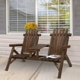 thumbnail image 2 of Outsunny Wooden Outdoor Double Bench Set with Center Table, Carbonized, 2 of 10