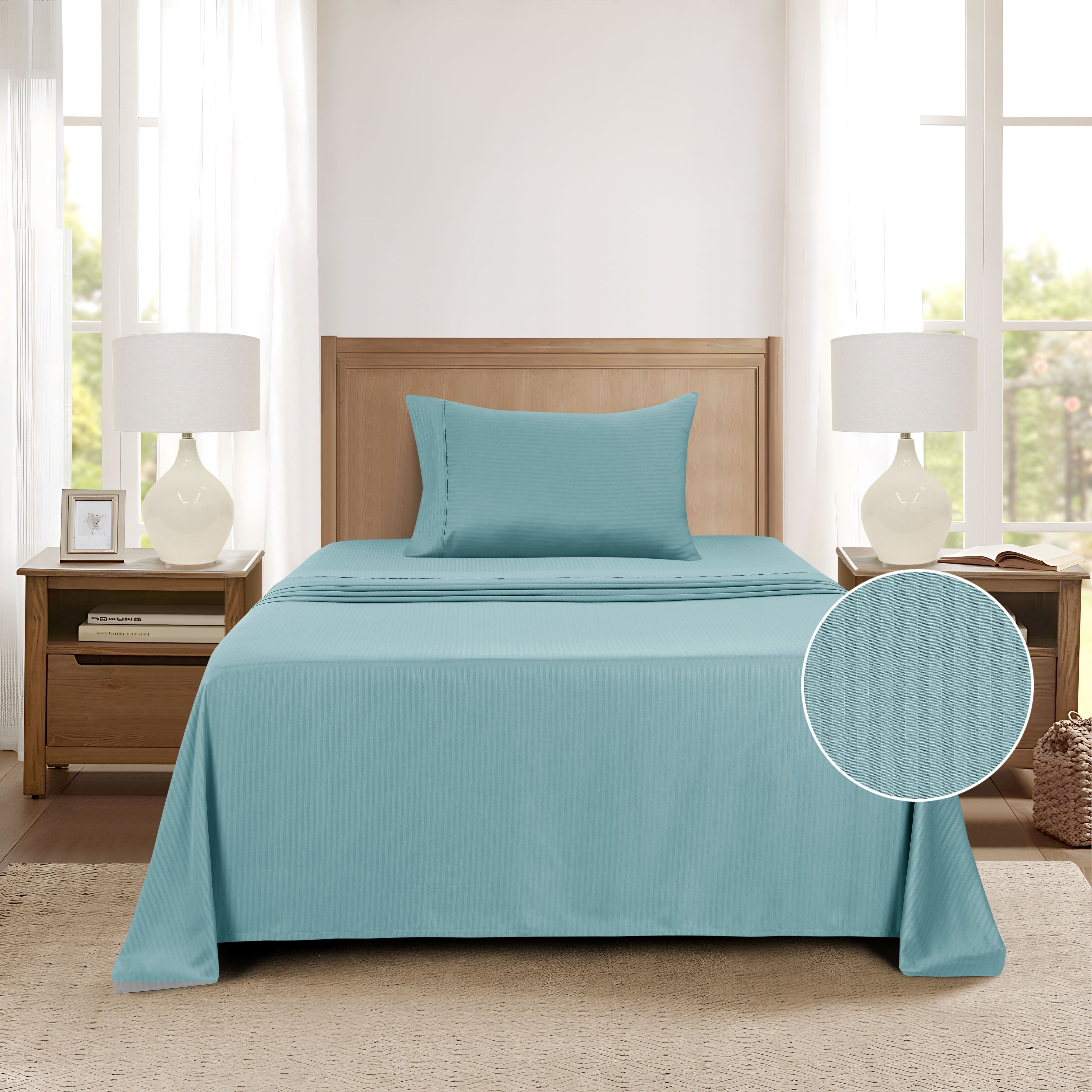 Mainstays Super Soft Brushed Microfiber Bed Sheet Set, Blue Cameo Embossed Stripe, Twin-XL, 3 Piece