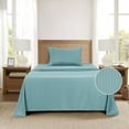 thumbnail image 3 of Mainstays Super Soft Brushed Microfiber Bed Sheet Set, Blue Cameo Embossed Stripe, Twin-XL, 3 Piece, 3 of 13