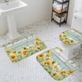 thumbnail image 3 of Summer Floral Bathroom Rugs Set Watercolor Sunflower Eucalyptus Leaves Blue Wood Grain Non Slip Absorbent Bath Mats 3 Piece Set with Bathroom Rug, U-Shaped Floor Mat, Toilet Seat Cover Small Size, 3 of 9