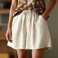 thumbnail image 2 of BUIGTTKLOP Cotton Linen Shorts for Women Drawstring High Waisted Lounge Shorts Straight Wide Leg Casual Shorts, 2 of 6