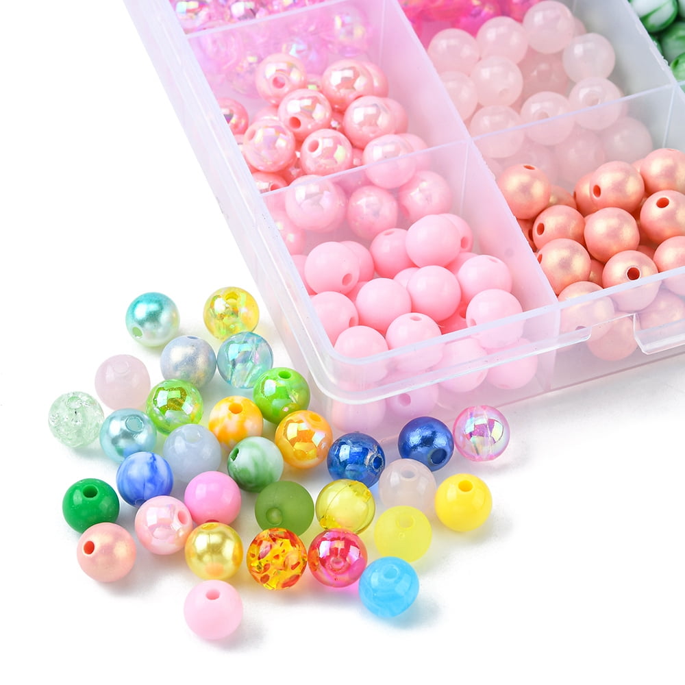 1 Set DIY Candy Color Bracelet Making Kit Including Acrylic Round & Imitation Pearl Beads Elastic String Mixed Color Beads: 800Pcs/set