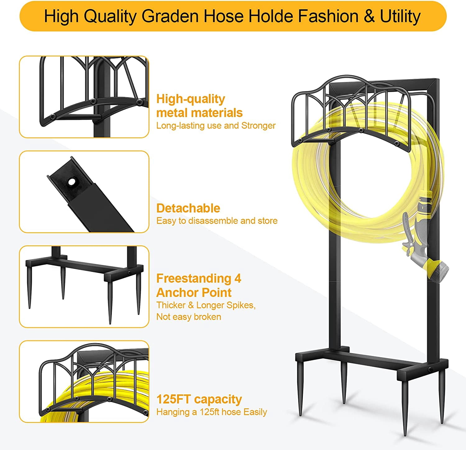 Small Hose Storage Rack Outdoor Hose Storage Rack Black 2 Pack Heavy Duty Garden Hose Holder ...