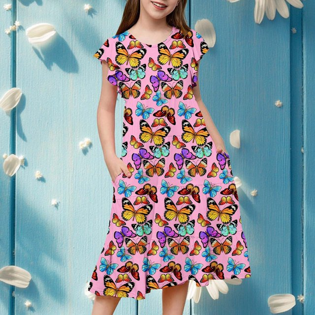 Robes pour Filles Décontractées d'Été à Manches Volantées, Robe à Étages pour Enfants - Confortable et Stylée pour les Fêtes et les Événements Extérieurs