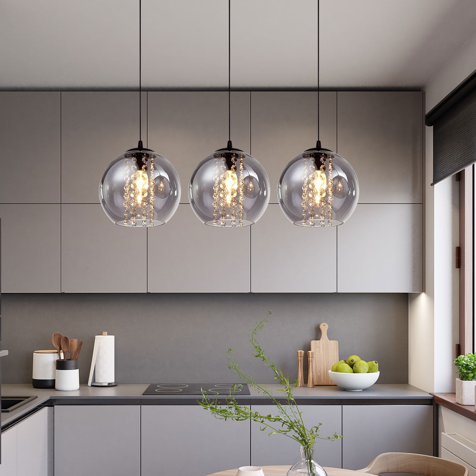 Industrial & Classic European Style Chandelier - Iron&Glass Material, 3*E12/E14 Lamp Holders for Bedroom/Dining Room/Living Room (Bulb Not Included)
