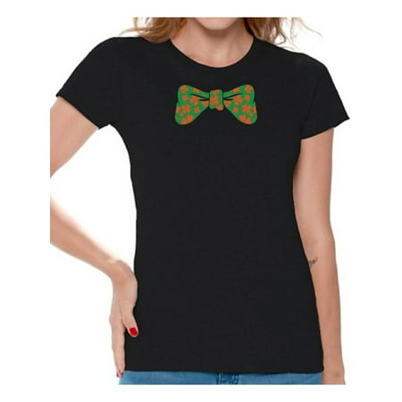 Ladies Tuxedo - Awkward Styles St. Patrick's Day Bow Tie Shirt for Women Women's Irish Tuxedo Bow Tie Tshirt Irish Party Shirts for St. Paddy's Day Lucky Clover Gifts for Her Irish Clover Bow Tie Shirts Irish Holiday