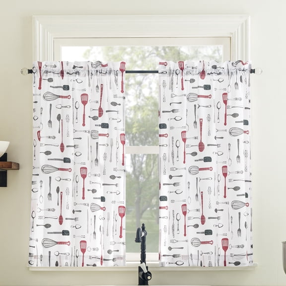 No. 918 Whisked Away 2-pack Cotton Blend Semi-Sheer Rod Pocket Kitchen Curtains, 54"W x 36"L