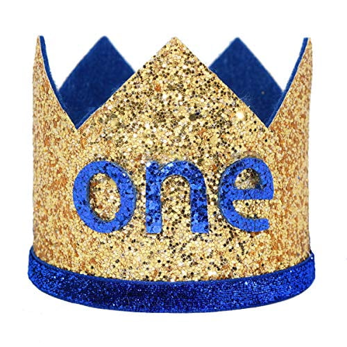 Maticr Glitter Baby Boy First Birthday Crown Number 1 Headband Little Prince Princess Cake Smash Photo Prop Large Gold & Royal 1 