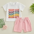 thumbnail image 2 of Bagilaanoe 2pcs Toddler Baby Girl Shorts Set Short Sleeve Letter Print T Shirt Tops + Shorts 6M 12M 18M 24M 3T Kids Casual Summer Clothes, 2 of 7