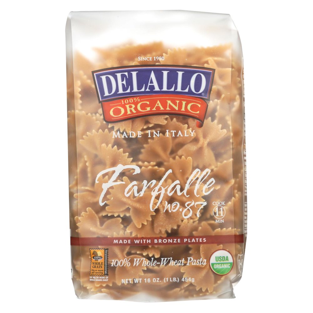Delallo Organic Whole Wheat Farfalle Pasta Case of 16 16 oz