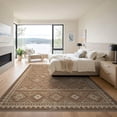 thumbnail image 3 of ODIKA 9'x12' Washable Area Rug Ivory Southwestern Tug Geometric Interlocking Faded Vintage Farmhouse for Master Suite, California King, Under Bed, Non-Shedding, Easy Care, 3 of 7