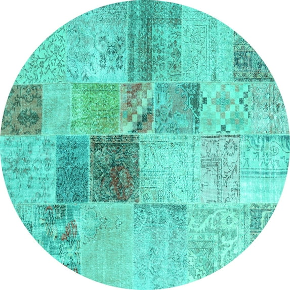 Ahgly Company Indoor Round Patchwork Turquoise Blue Transitional Area Rugs, 3' Round