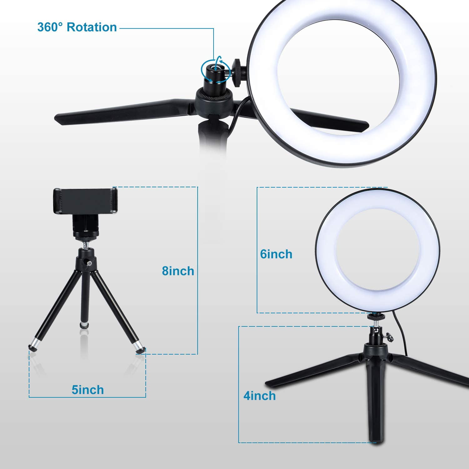 Color : Standard 6inch YouTube LED Desktop Ring Light Mini Dimmable with Tripod Stand USB Plug for Video Live Photo Photography Studio 