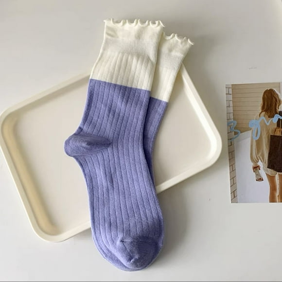 Zhuge 3 pares de calcetines finos de algodón para mujer, calcetines de algodón suave para mujer por encima del tobillo (morado)