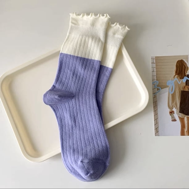Zhuge 6 pares de calcetines finos de algodón para mujer, calcetines de algodón suave para mujer por encima del tobillo (morado)