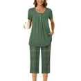 thumbnail image 7 of HUJlwoi Pleated Pajama Sets for Women 2025 Printed Capri Pants Sleepwear Short Sleeve Button down 2 Piece Lounge Pj Sets, 7 of 7