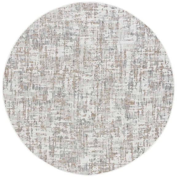 SAFAVIEH Courtyard Deitra Abstract Indoor/Outdoor Area Rug, Ivory/Dark Grey Brown, 6'7" x 6'7" Round
