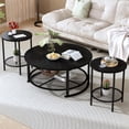 thumbnail image 5 of MIERES Round Coffee Table Set of 3, 2-Tier Metal Mesh Storage Shelf Living Room Set with 1 Large Center Table & 2 Small End Tables, Space-Saving Wooden Tea Table for Home Office Apartment, Black, 5 of 7