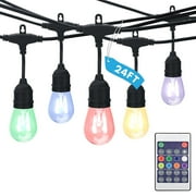 Luxrite 24FT LED RGBW Outdoor String Lights, Remote Control Color Changing Cafe Lights, Commercial Grade Waterproof, 12 Edison S14 Shatterproof Bulbs, IP65, Dimmable Outside Hanging Lights for Patio