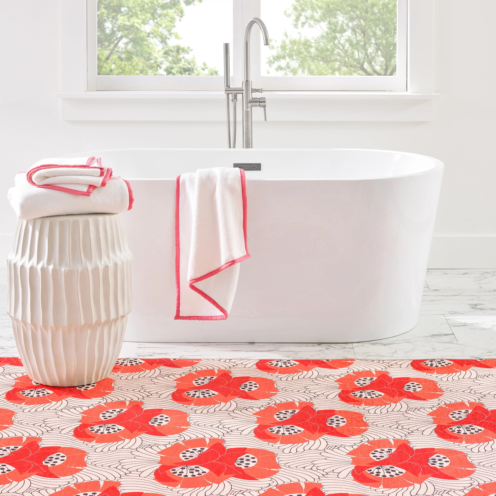 Dash & Albert Japanese Poppy Machine Washable Rug, 3' x 5', Multi