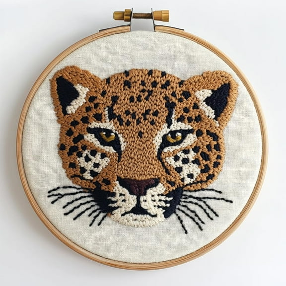 Punch Needle kits Cartoon Baby Leopard Face Easy for Beginners DIY Punch Needle Yarn Starter Embroidery Set for Craft lovers with Printed Pattern and Hoop for Home Decor 20x20cm(6)