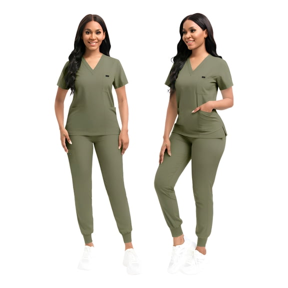Unisex Medical Nursing Scrubs Set Work Uniform with Pockets for Pet Clinics