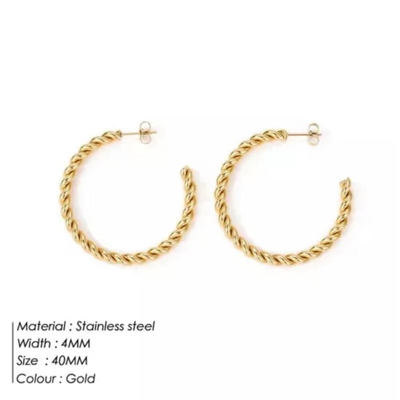 GKNET Women's Gold Twisted Open C Hoop Earrings Surgical Steel Trendy Delicate Jewelry Gift-40mm