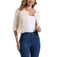 thumbnail image 5 of INSPIRE CHIC Women's 3/4 Sleeves Collarless Cropped Denim Jean Jackets Apricot XS, 5 of 7
