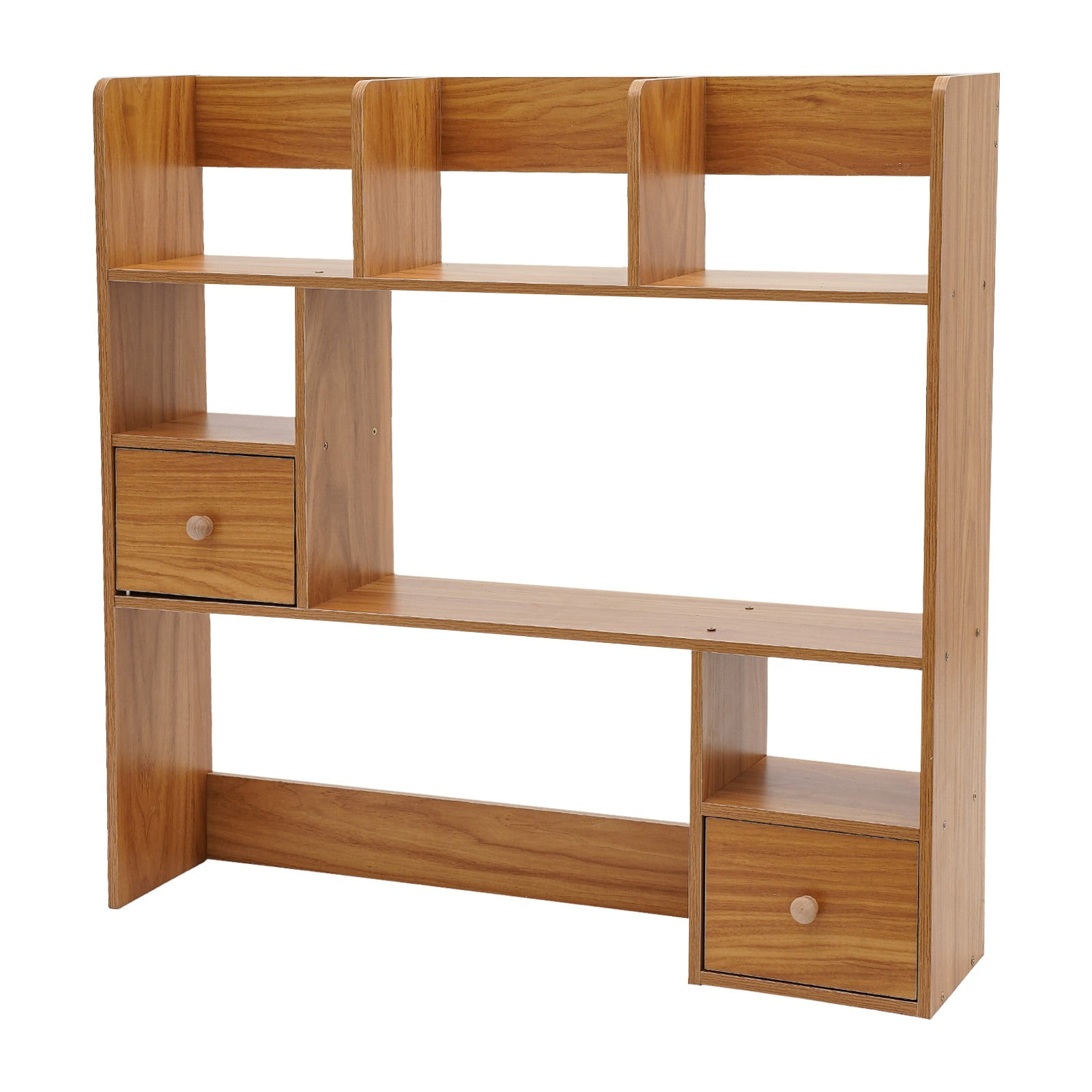 ToppiJoy Desktop Bookshelf, Desk Storage Organizer, Wood Desk Display Shelf Rack, Office Supplies Desk Organizer (Pine Color)