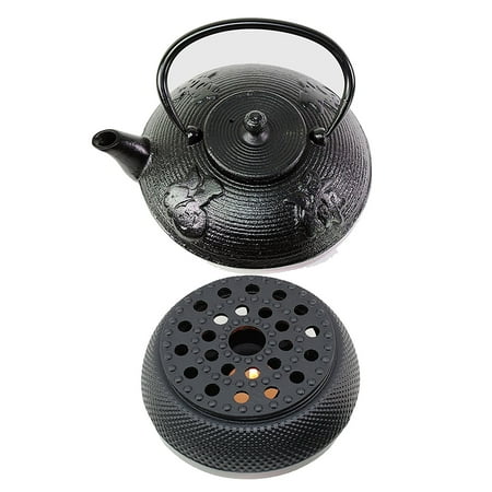 Iron Teapot And Warmer - Japanese Antique 24 Fl Oz Black Fu Lu Shou Xi Cast Iron Teapot Tetsubin with