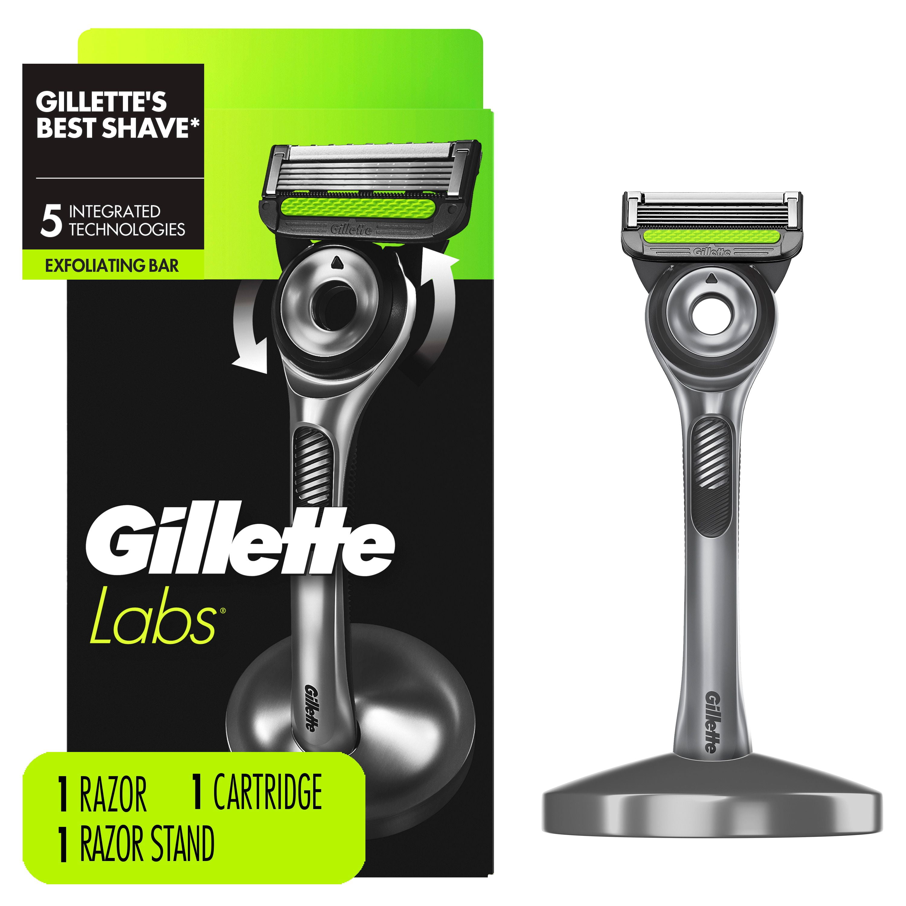 Rasoir GilletteLabs pour hommes avec barre exfoliante par Gillette, 1 manche, 1 cartouche de rechange, comprend un socle magnétique haut de gamme 1CT