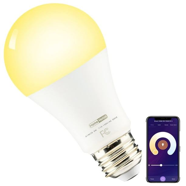 Homevenus Hvs Bombillas Inteligentes 9W A19 E26 Regulable Sintonizable Luz Blanca Fría Y Cálida Bombilla Led 2500K-6500K Control De Aplicación 2.4Ghz Wifi Conexión De Asistencia Bluetooth Funciona Con
