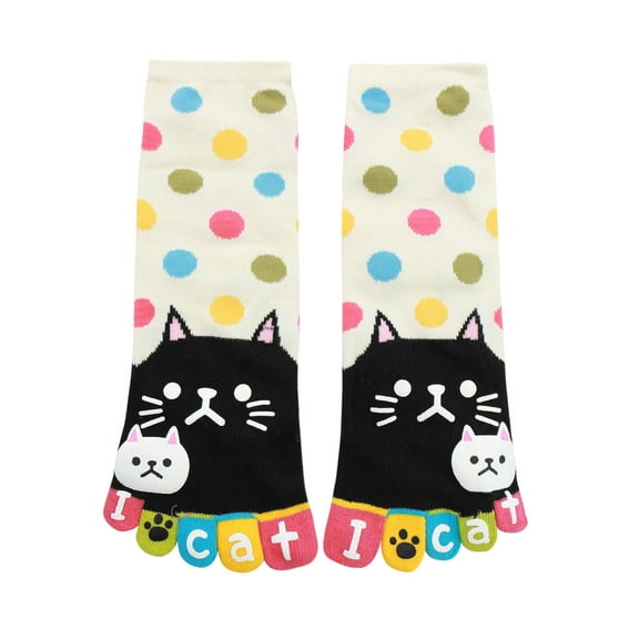 INSPIRE CHIC Women's Cute Colorful Kitten Stretchy Dots Ankle Toe Socks White women shoe 4-6/youths shoe 3.5-5