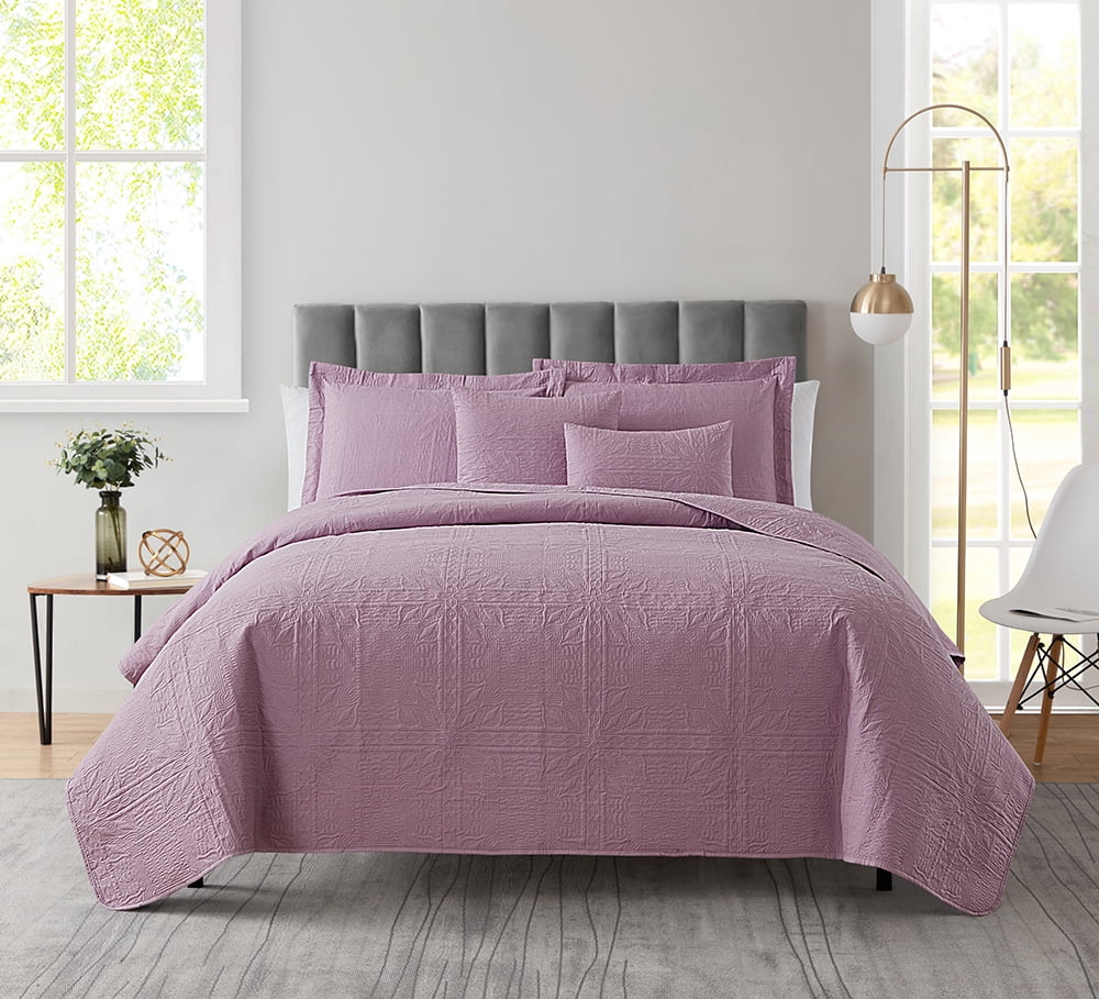 Nestl 4 Piece Quilt Set Twin , Soft Microfiber Lightweight Bedspread Coverlet, Modern Style Ellipse Weave Bed Cover, Lavender Dream
