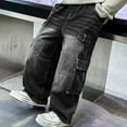 thumbnail image 5 of Pants for Boys - Boys Elastic Waist Jeans Stretch Denim Trousers Baggy Cargo Pants Seasonal Casual Jeans Comfortable Streetwear - Boys Jeans,Color:06 Black,Size:9-10 Years, 5 of 7