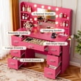 thumbnail image 6 of Vineego Vanity Desk with Adjustable Lighted Mirror, Vanity Table Set with Drawers & Storage Shelves, Makeup Vanity for Bedroom Dressing Room, Deep Pink, 6 of 7