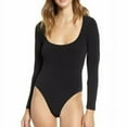 thumbnail image 1 of LEITH Double Scoop Long Sleeve Thong Bodysuit In Black size M, 1 of 1