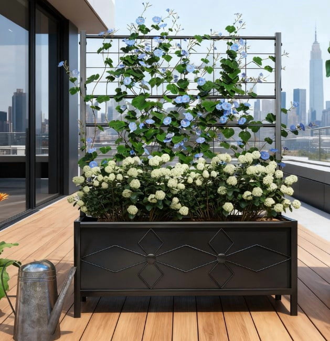Garden Bed, Outdoor Planter Box Galvanized Raised Garden Bed with Trellis for Climbing Vines