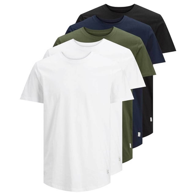 Jack & Jones Camiseta para Hombre, Paquete de 5 - JJENOA, manga corta, cuello redondo, algodón, color sólido Blanco/Verde/Azul/Negro 2XL (XX-Large)