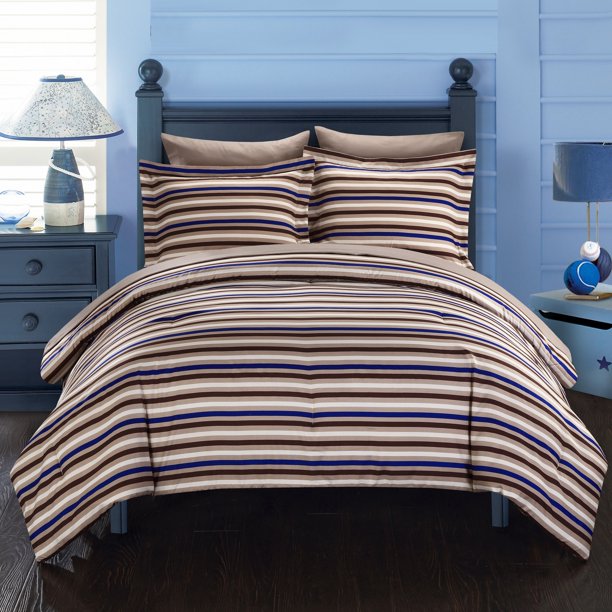 Chic Home 5Piece Rianne Striped Printed Reversible Twin Bed In a Bag